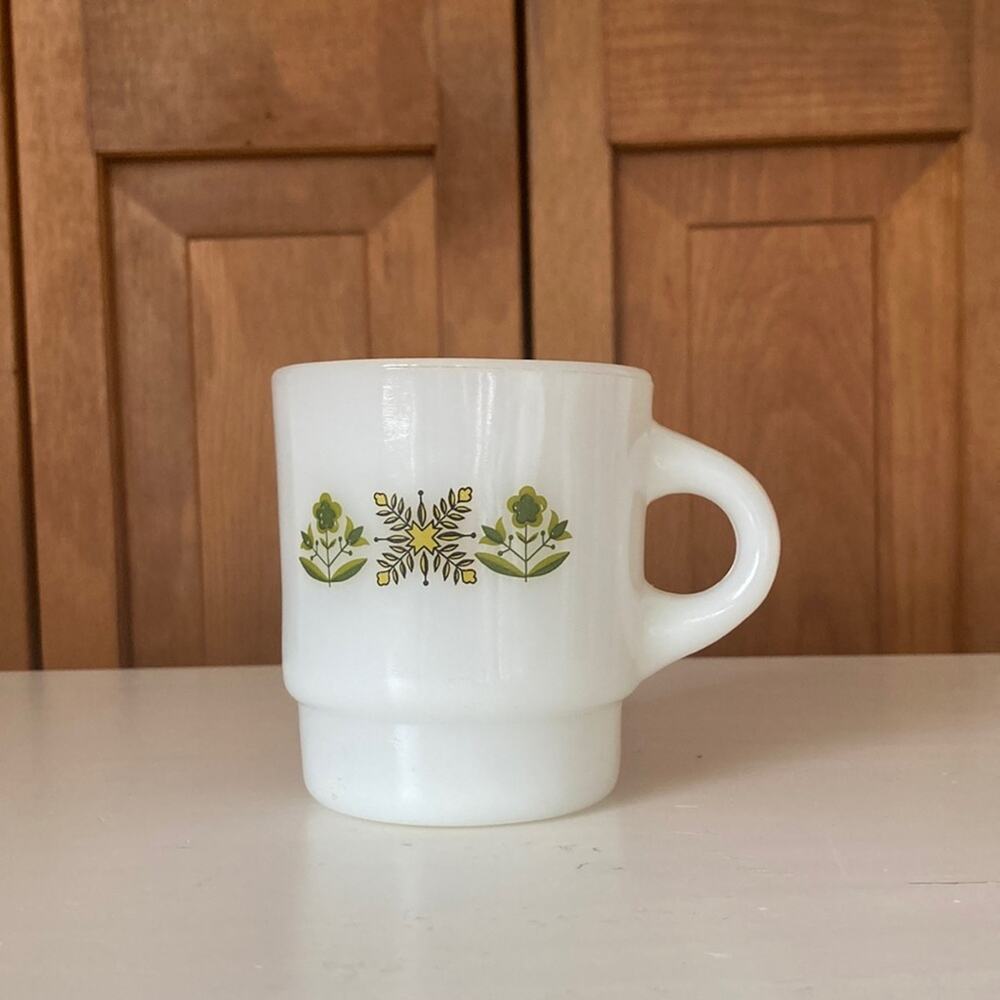 Vintage Fire King “Green Meadow” Stackable Coffee Cup, Set of 1